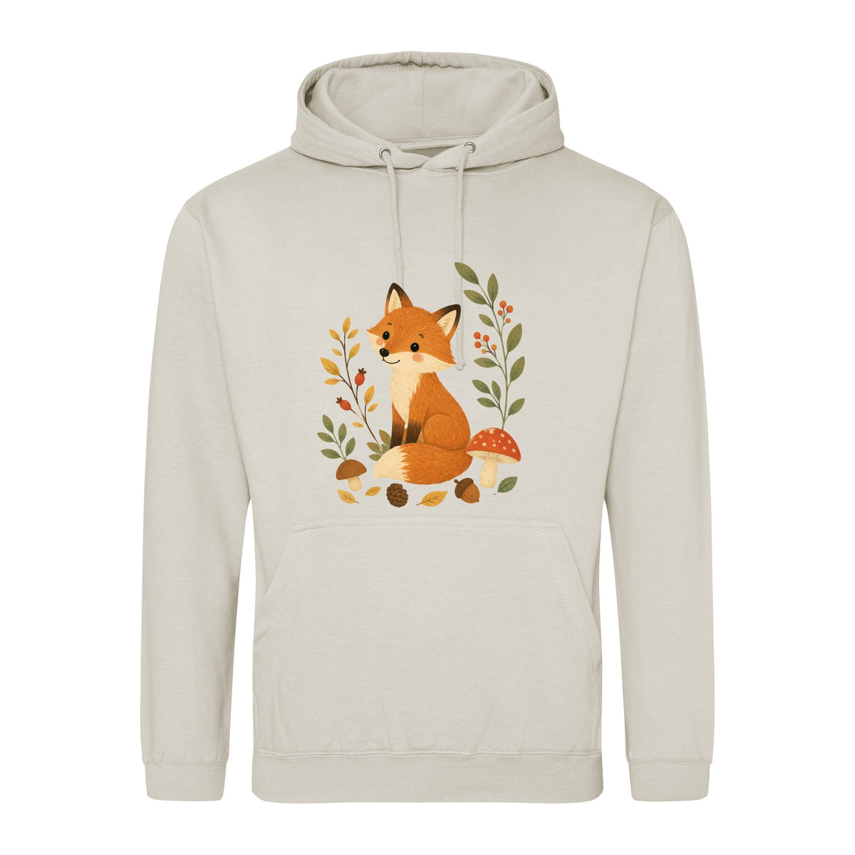 Fox Among the Toadstools Adult Hoodie - Once Upon a Woodland Natural Stone colour variant image