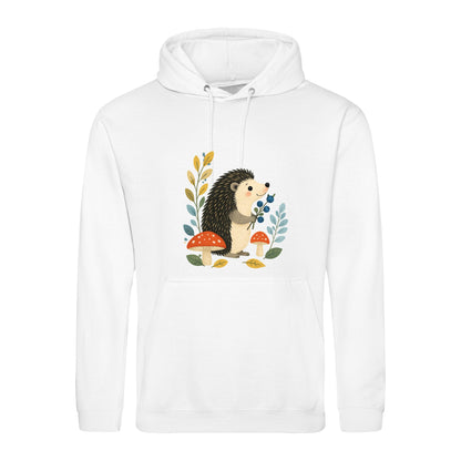 Hedgehog's Berry Harvest Adult Hoodie - Once Upon a Woodland Arctic White colour variant image
