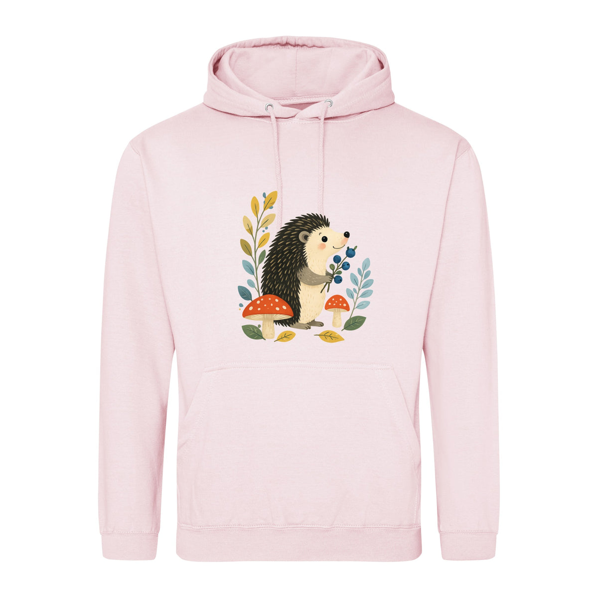 Hedgehog's Berry Harvest Adult Hoodie - Once Upon a Woodland Baby Pink colour variant image