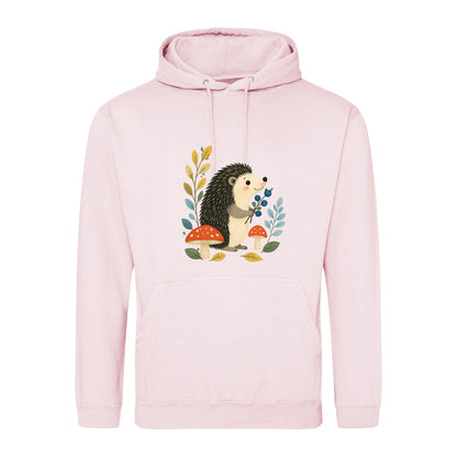 Hedgehog's Berry Harvest Adult Hoodie - Once Upon a Woodland Baby Pink colour variant image