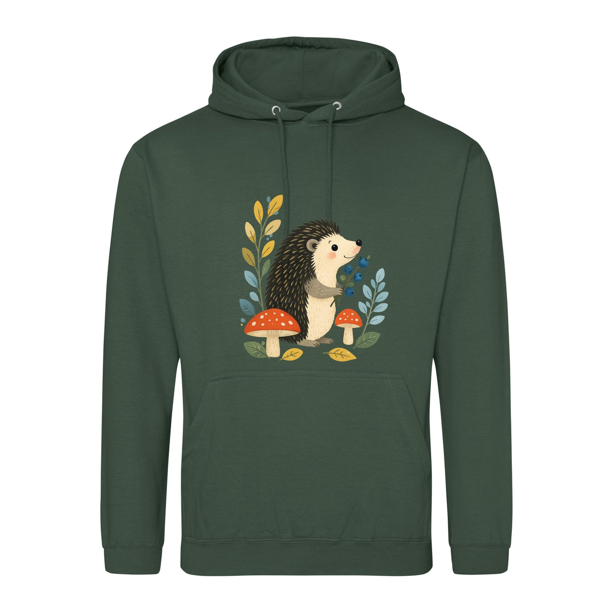 Hedgehog's Berry Harvest Adult Hoodie - Once Upon a Woodland Bottle Green colour variant image