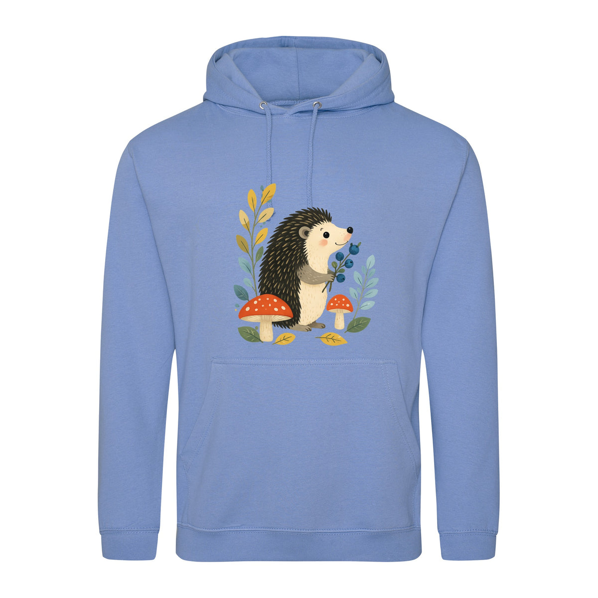 Hedgehog's Berry Harvest Adult Hoodie - Once Upon a Woodland Cornflower Blue colour variant image