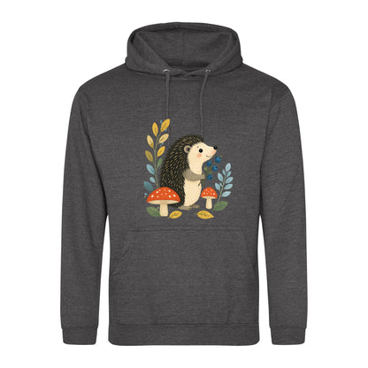 Hedgehog's Berry Harvest Adult Hoodie - Once Upon a Woodland Charcoal colour variant image