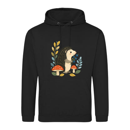 Hedgehog's Berry Harvest Adult Hoodie - Once Upon a Woodland Deep Black colour variant image