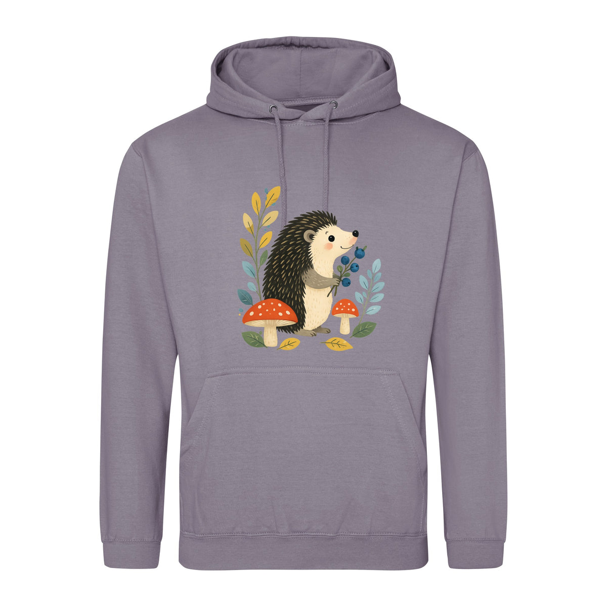Hedgehog's Berry Harvest Adult Hoodie - Once Upon a Woodland Dusty Lilac colour variant image