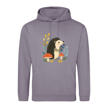 Hedgehog's Berry Harvest Adult Hoodie - Once Upon a Woodland Dusty Lilac colour variant image