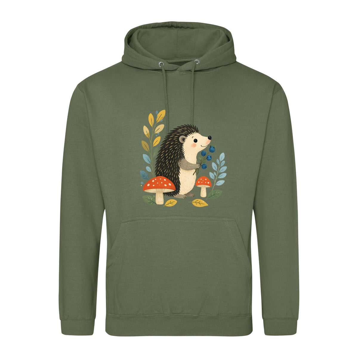 Hedgehog's Berry Harvest Adult Hoodie - Once Upon a Woodland Earthy Green colour variant image
