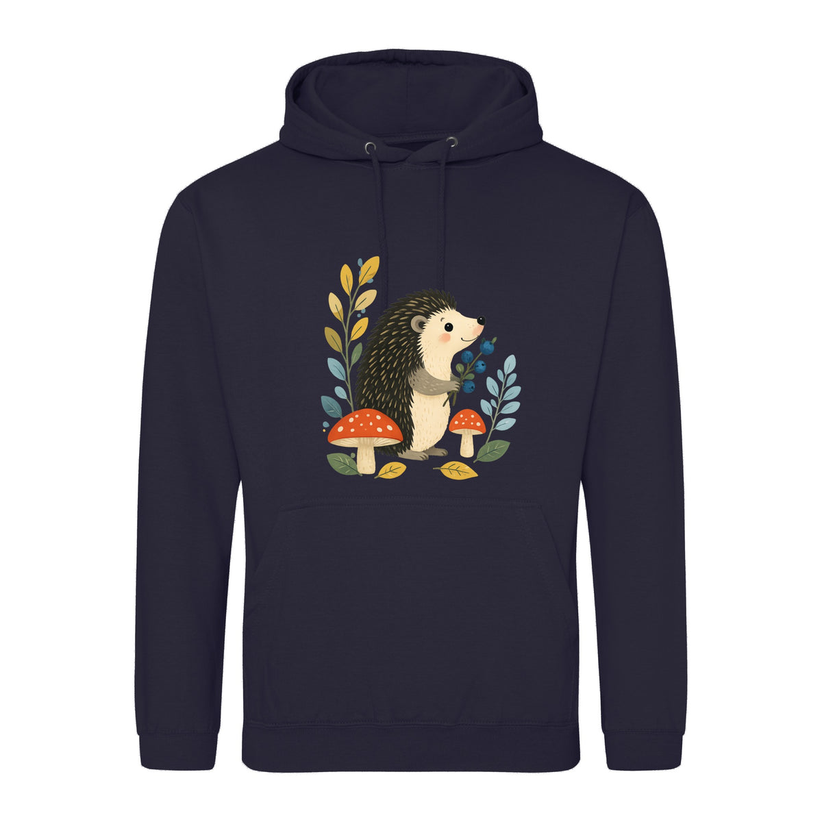 Hedgehog's Berry Harvest Adult Hoodie - Once Upon a Woodland French Navy colour variant image