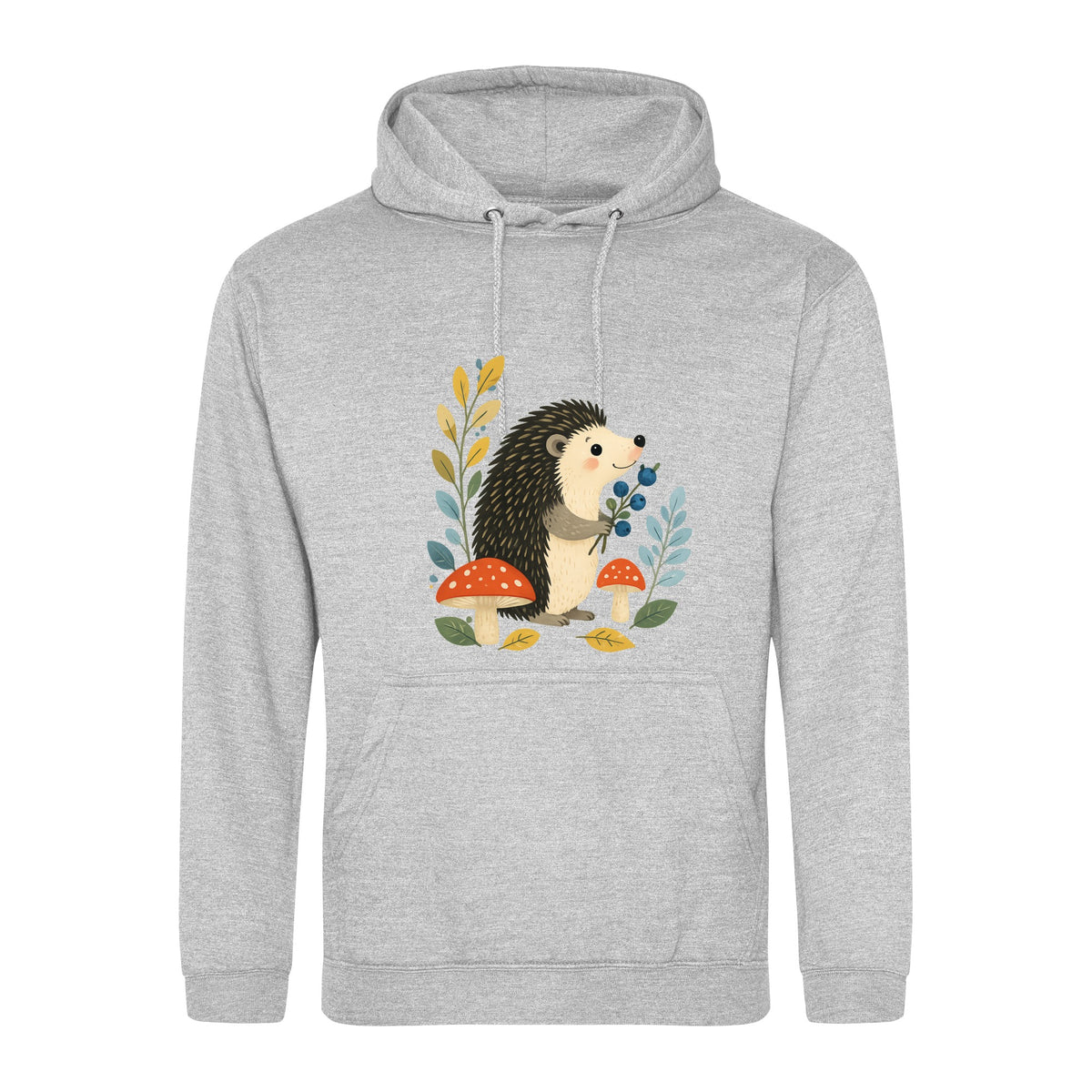 Hedgehog's Berry Harvest Adult Hoodie - Once Upon a Woodland Heather Grey colour variant image