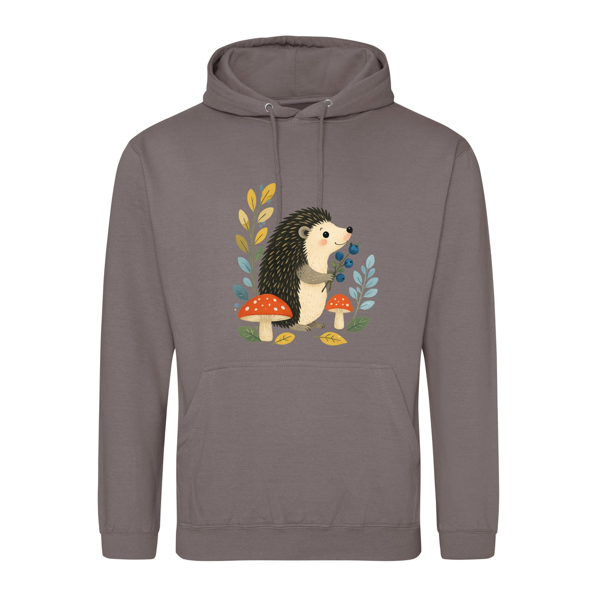 Hedgehog's Berry Harvest Adult Hoodie - Once Upon a Woodland Mocha Brown colour variant image