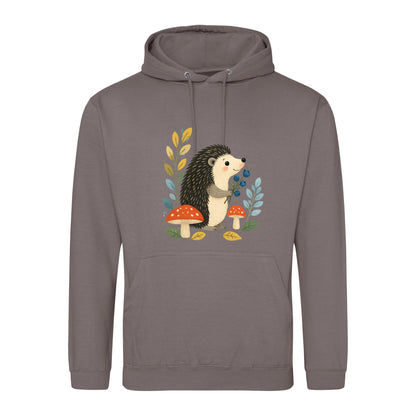 Hedgehog's Berry Harvest Adult Hoodie - Once Upon a Woodland Mocha Brown colour variant image