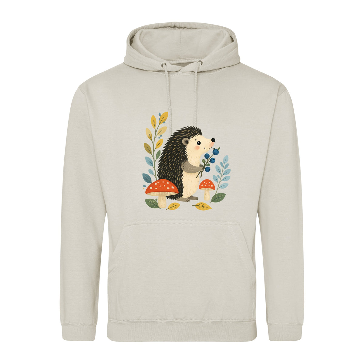 Hedgehog's Berry Harvest Adult Hoodie - Once Upon a Woodland Natural Stone colour variant image