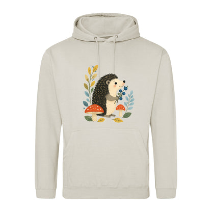 Hedgehog's Berry Harvest Adult Hoodie - Once Upon a Woodland Natural Stone colour variant image