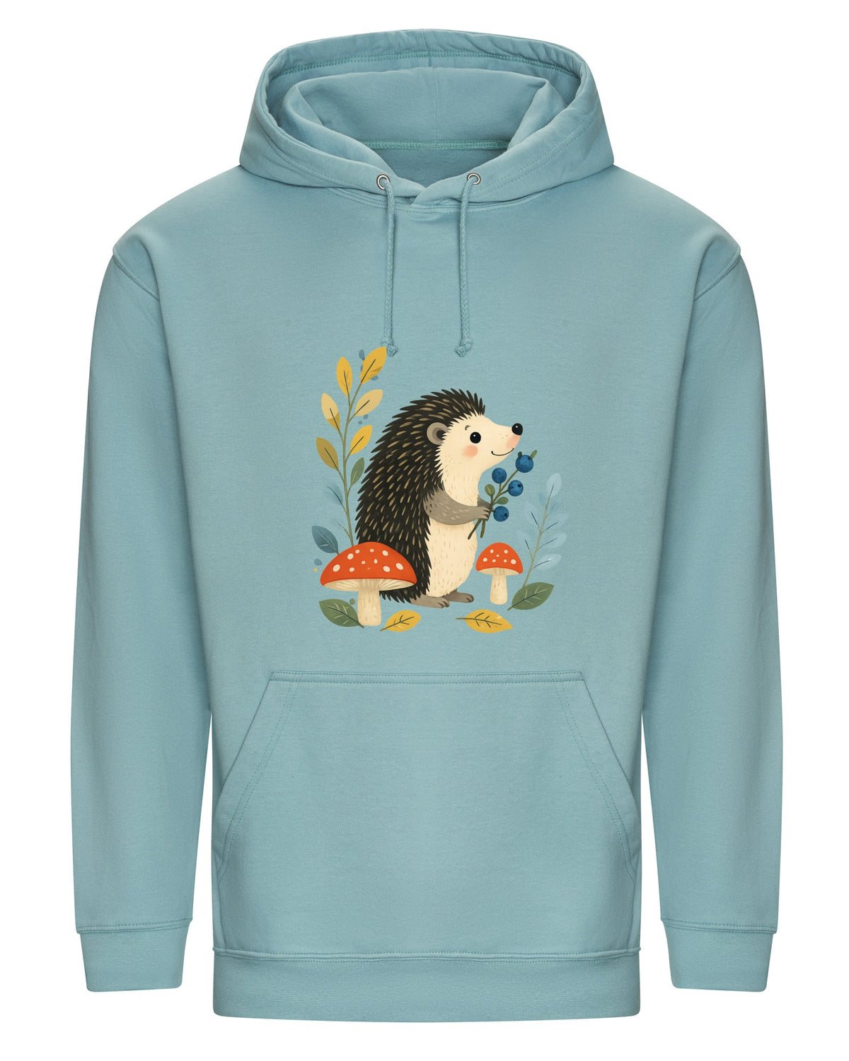 Hedgehog's Berry Harvest Adult Hoodie - Once Upon a Woodland Seafoam colour variant image
