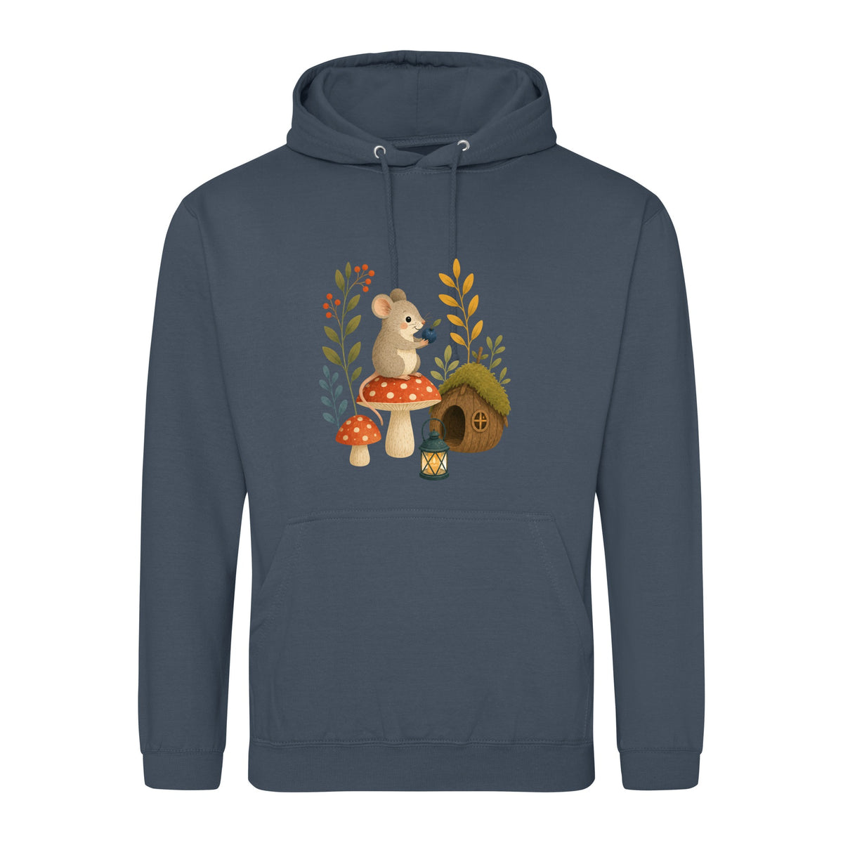 Mouse at Mushroom Cottage Adult Hoodie - Once Upon a Woodland Airforce Blue colour variant image