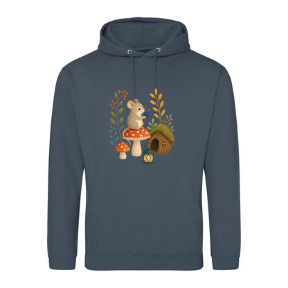 Mouse at Mushroom Cottage Adult Hoodie - Once Upon a Woodland Airforce Blue colour variant image