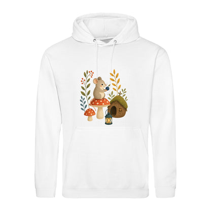 Mouse at Mushroom Cottage Adult Hoodie - Once Upon a Woodland Arctic White colour variant image