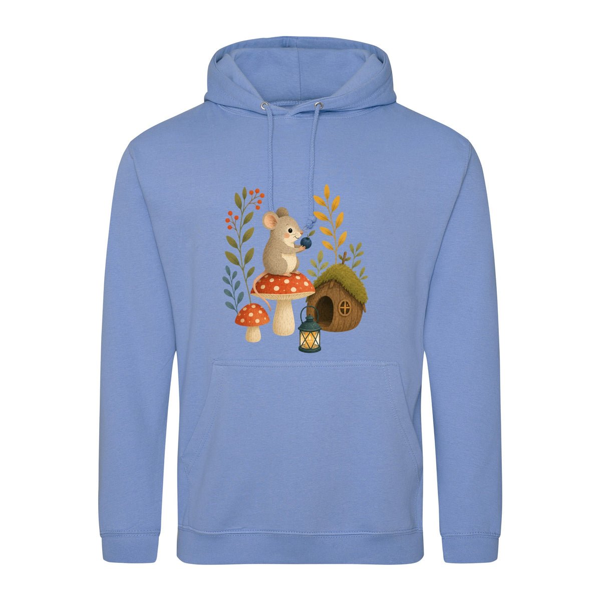 Mouse at Mushroom Cottage Adult Hoodie - Once Upon a Woodland Cornflower Blue colour variant image