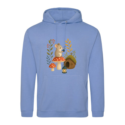 Mouse at Mushroom Cottage Adult Hoodie - Once Upon a Woodland Cornflower Blue colour variant image