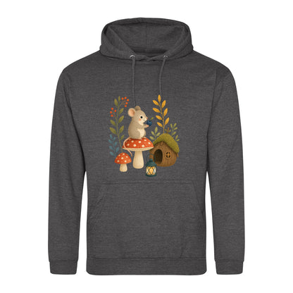 Mouse at Mushroom Cottage Adult Hoodie - Once Upon a Woodland Charcoal colour variant image