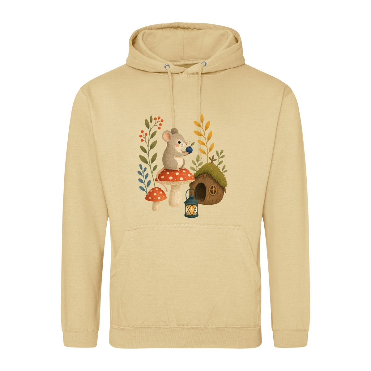 Mouse at Mushroom Cottage Adult Hoodie - Once Upon a Woodland Desert Sand colour variant image