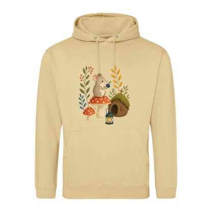 Mouse at Mushroom Cottage Adult Hoodie - Once Upon a Woodland Desert Sand colour variant image