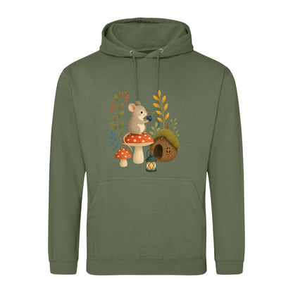 Mouse at Mushroom Cottage Adult Hoodie - Once Upon a Woodland Earthy Green colour variant image