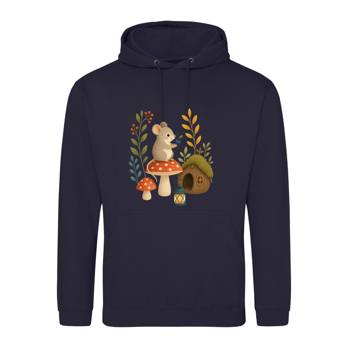 Mouse at Mushroom Cottage Adult Hoodie - Once Upon a Woodland French Navy colour variant image