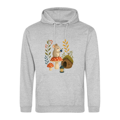 Mouse at Mushroom Cottage Adult Hoodie - Once Upon a Woodland Heather Grey colour variant image