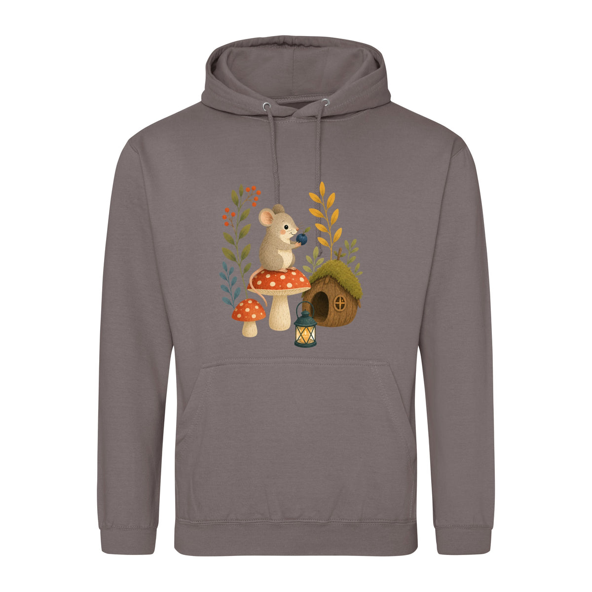 Mouse at Mushroom Cottage Adult Hoodie - Once Upon a Woodland Mocha Brown colour variant image