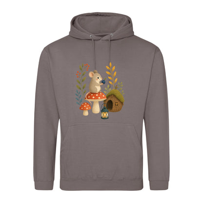 Mouse at Mushroom Cottage Adult Hoodie - Once Upon a Woodland Mocha Brown colour variant image