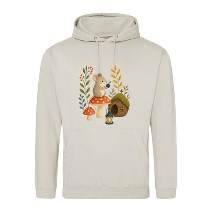 Mouse at Mushroom Cottage Adult Hoodie - Once Upon a Woodland Natural Stone colour variant image