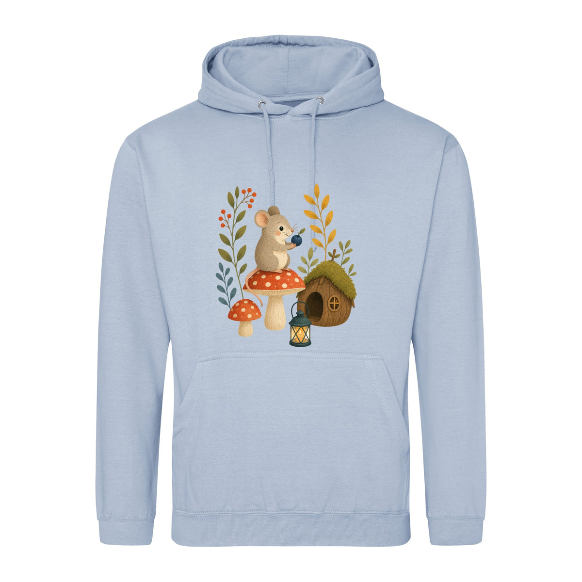 Mouse at Mushroom Cottage Adult Hoodie - Once Upon a Woodland Sky Blue colour variant image