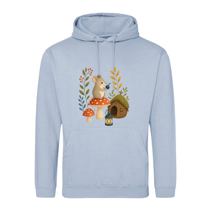 Mouse at Mushroom Cottage Adult Hoodie - Once Upon a Woodland Sky Blue colour variant image