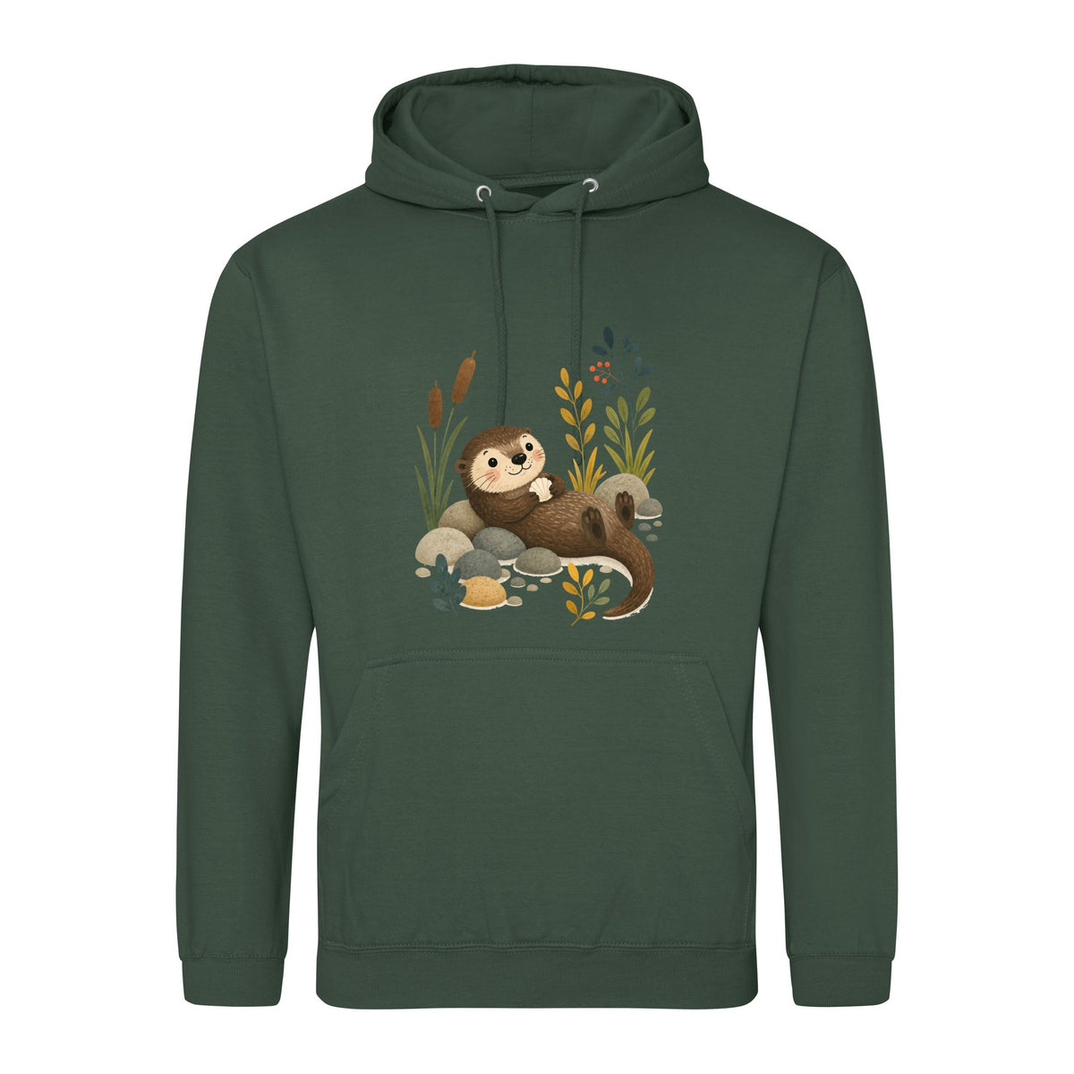 Otter by the Reeds Adult Hoodie - Once Upon a Woodland Bottle Green colour variant image