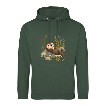 Otter by the Reeds Adult Hoodie - Once Upon a Woodland Bottle Green colour variant image