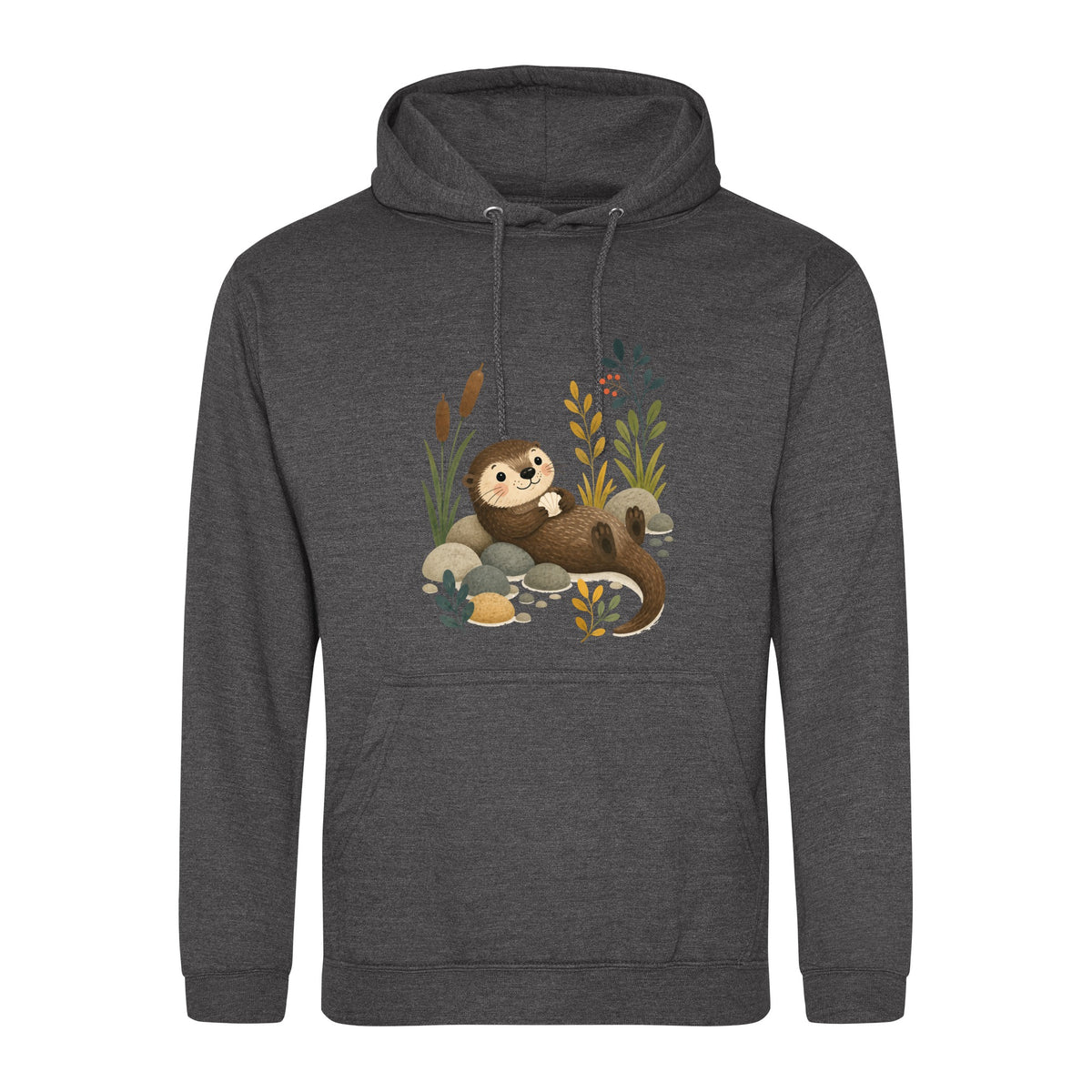 Otter by the Reeds Adult Hoodie - Once Upon a Woodland Charcoal colour variant image