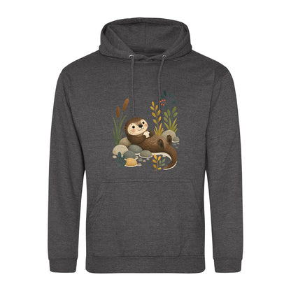 Otter by the Reeds Adult Hoodie - Once Upon a Woodland Charcoal colour variant image