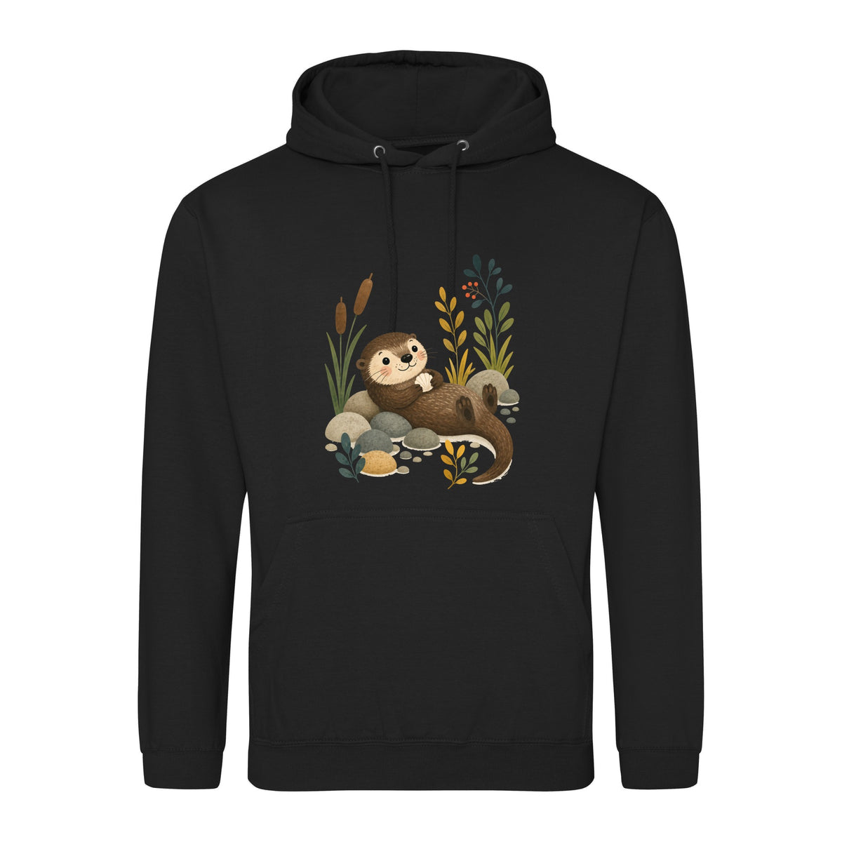 Otter by the Reeds Adult Hoodie - Once Upon a Woodland Deep Black colour variant image