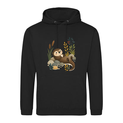 Otter by the Reeds Adult Hoodie - Once Upon a Woodland Deep Black colour variant image