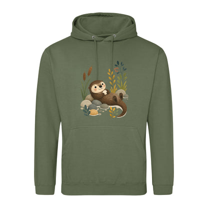 Otter by the Reeds Adult Hoodie - Once Upon a Woodland Earthy Green colour variant image