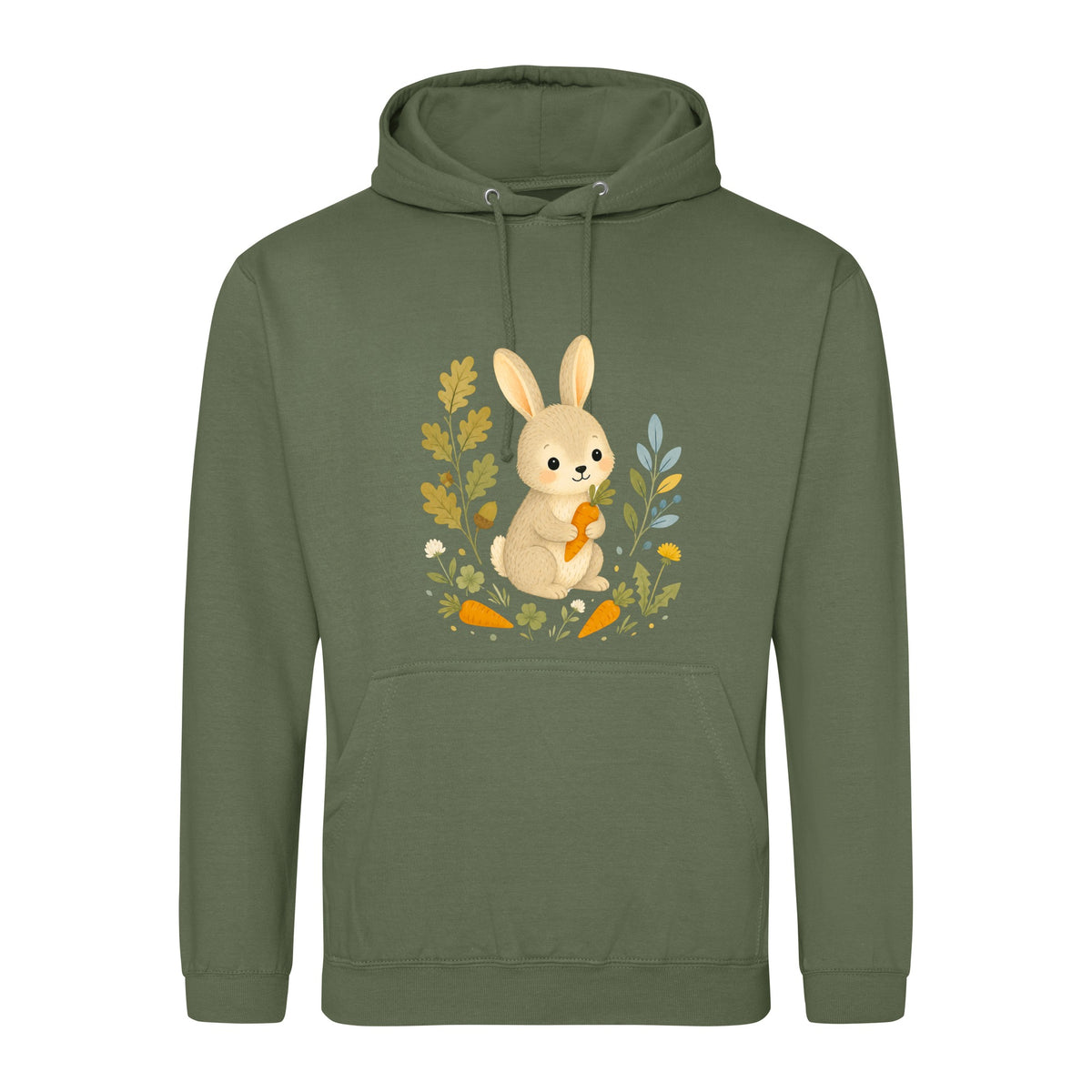 Rabbit's Carrot Patch Adult Hoodie - Once Upon a Woodland Earthy Green colour variant image