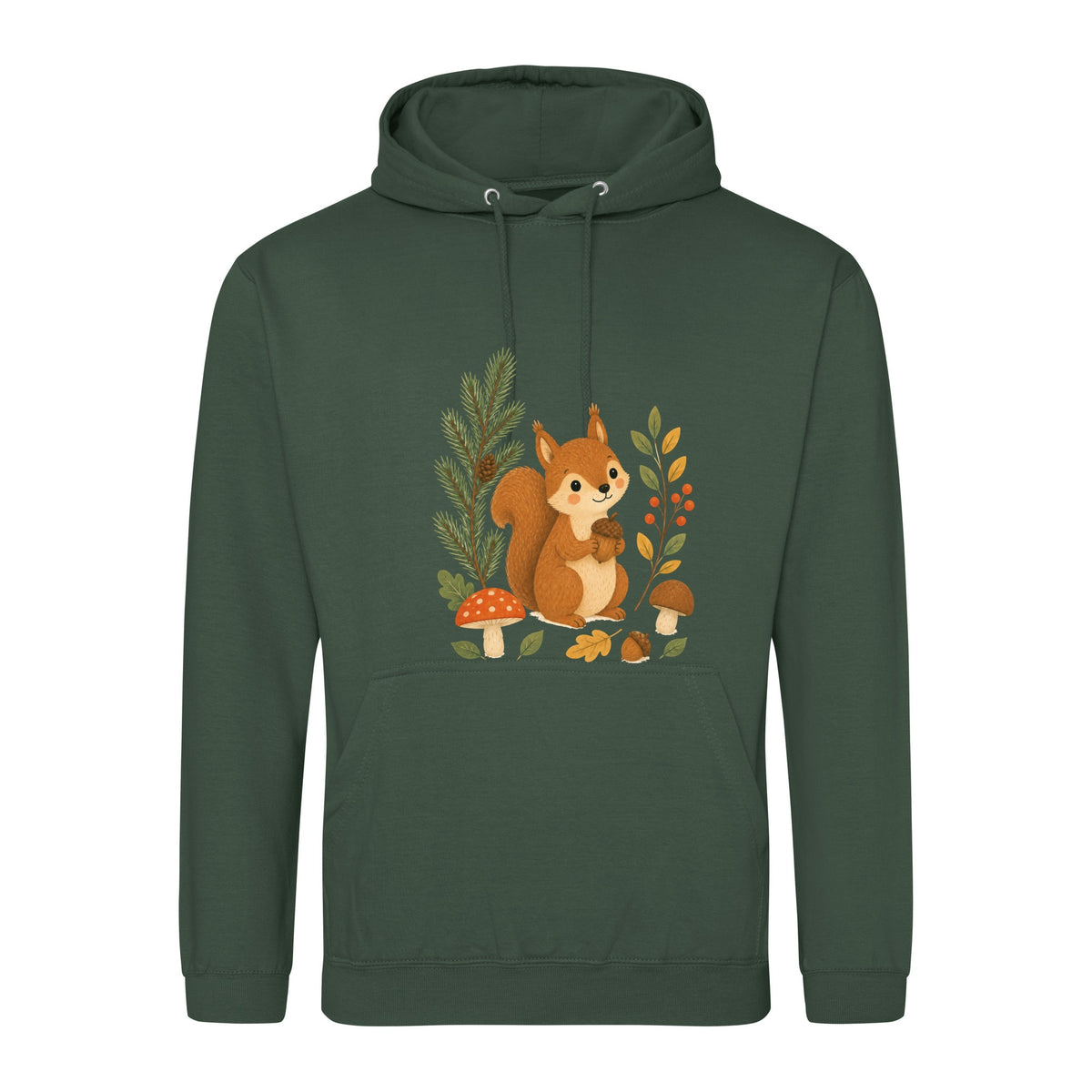 Squirrel's Autumn Store Adult Hoodie - Once Upon a Woodland Bottle Green colour variant image
