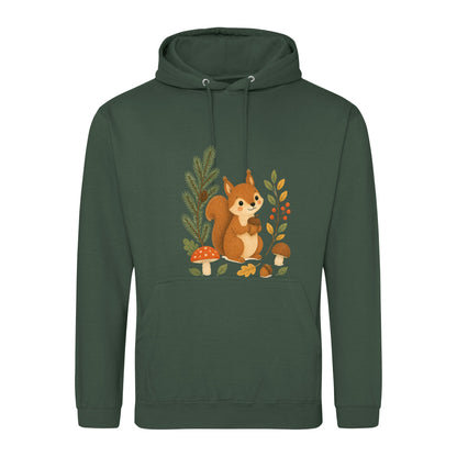 Squirrel's Autumn Store Adult Hoodie - Once Upon a Woodland Bottle Green colour variant image