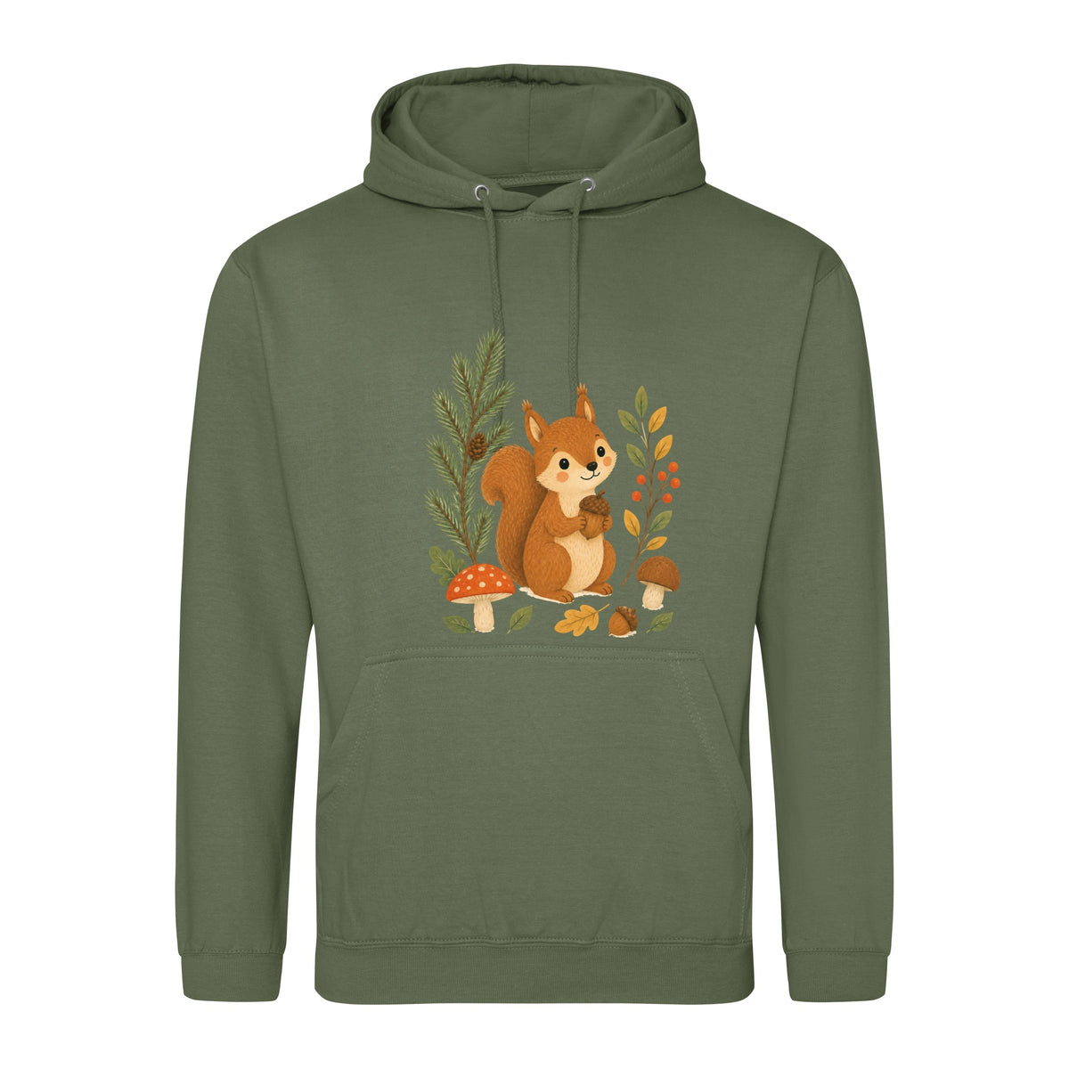 Squirrel's Autumn Store Adult Hoodie - Once Upon a Woodland Earthy Green colour variant image
