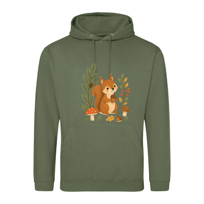Squirrel's Autumn Store Adult Hoodie - Once Upon a Woodland Earthy Green colour variant image