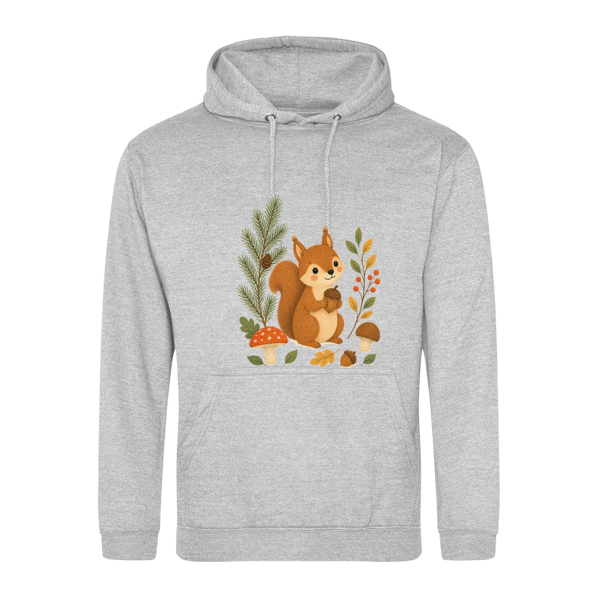 Squirrel's Autumn Store Adult Hoodie - Once Upon a Woodland Heather Grey colour variant image