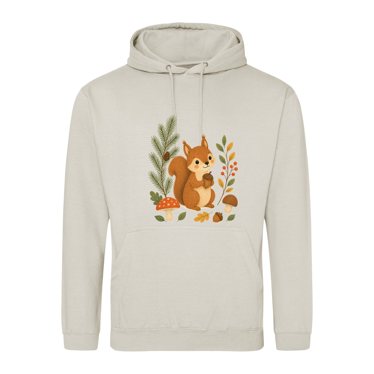 Squirrel's Autumn Store Adult Hoodie - Once Upon a Woodland Natural Stone colour variant image