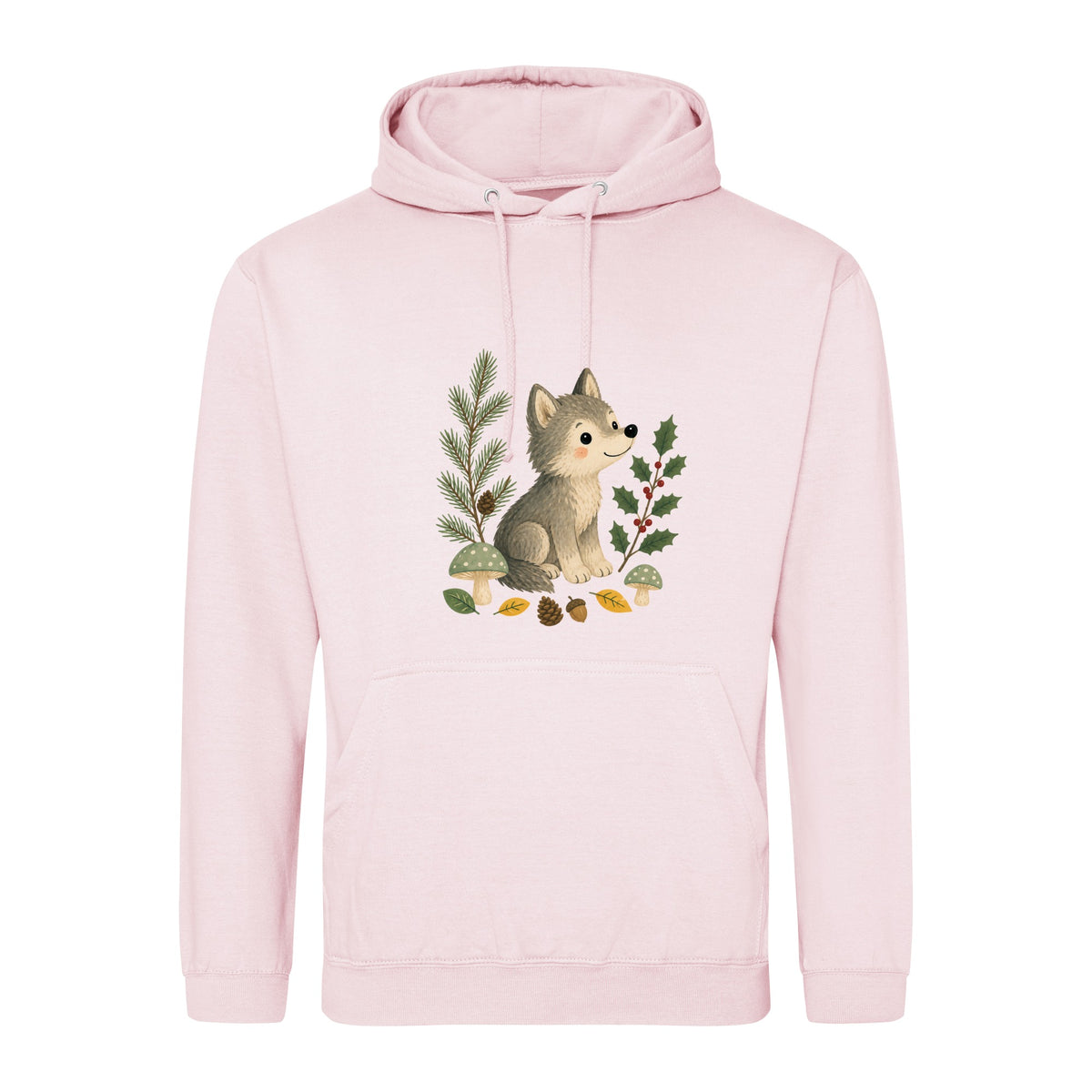 Wolf in the Winter Wood Adult Hoodie - Once Upon a Woodland Baby Pink colour variant image