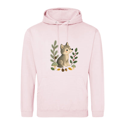 Wolf in the Winter Wood Adult Hoodie - Once Upon a Woodland Baby Pink colour variant image
